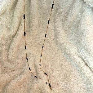 Long Gold Necklace with Black Beads